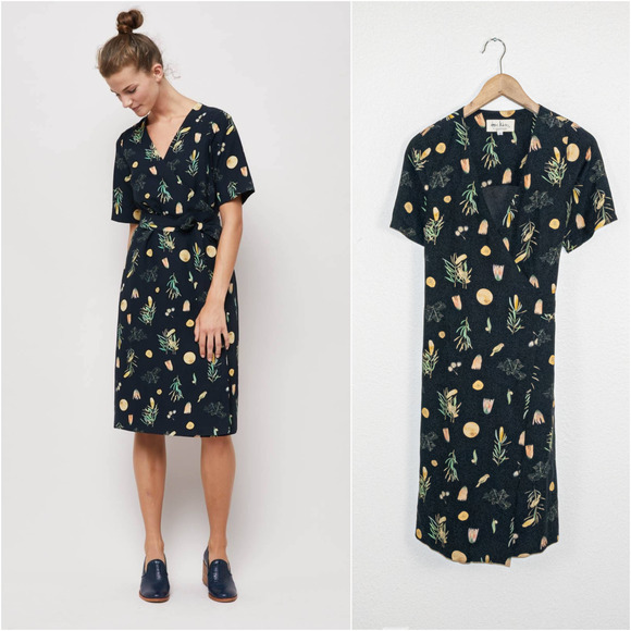 Gorman X Dena Kinter Women's Winter Song Wrap Dress Silk Linen sz 6 - Picture 1 of 12